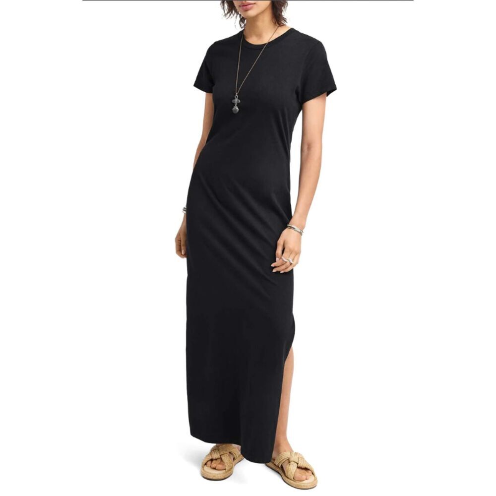 Boden 100% Cotton Jersey Knit Maxi Short Sleeve Tee Shirt Dress Black Size 4